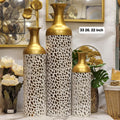 3-Piece Dual-Tone Gold and White Decorative Metal Vases