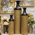 3-Piece Dual-Tone Gold and Black Decorative Metal Vases