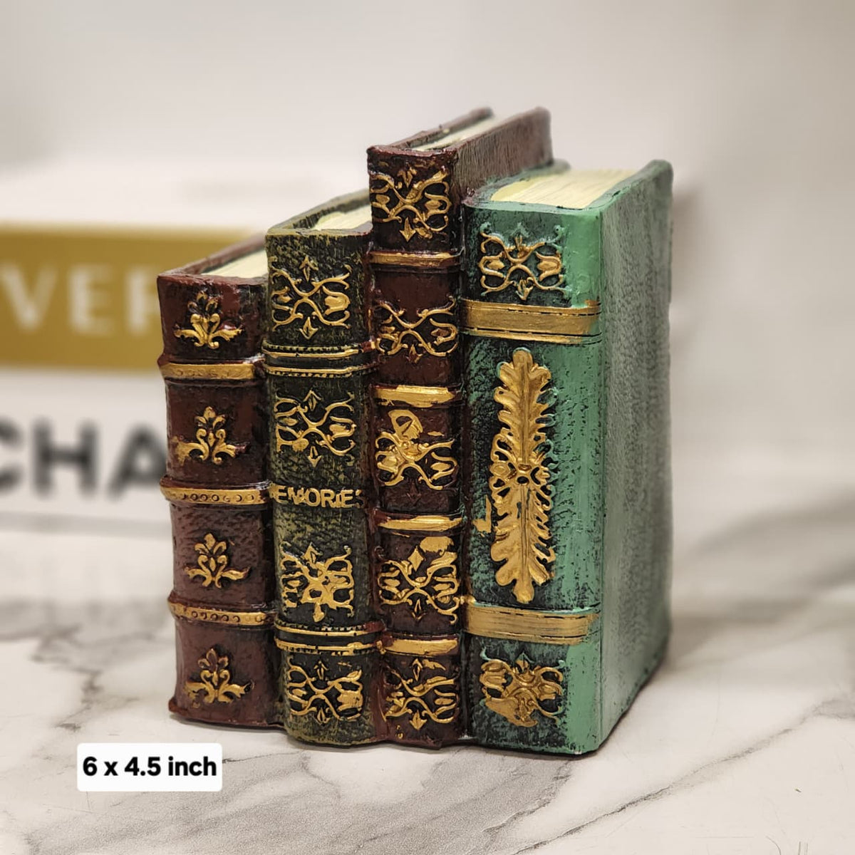 vintage stacked books figure