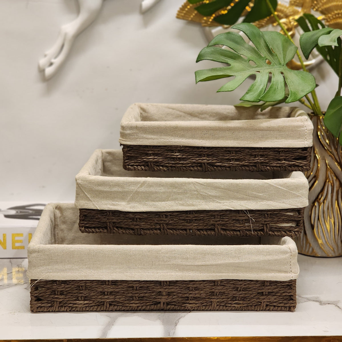 woven wicker storage baskets with removable fabric liners
