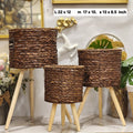 woven jute/rattan plant stand set with tripod wooden legs