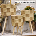 woven jute/rattan plant stand set with tripod wooden legs