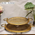 Gold Brass Mesh Decorative Oval Serving Trays with Handles