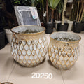 Antiqued Gold and White Metal Planters