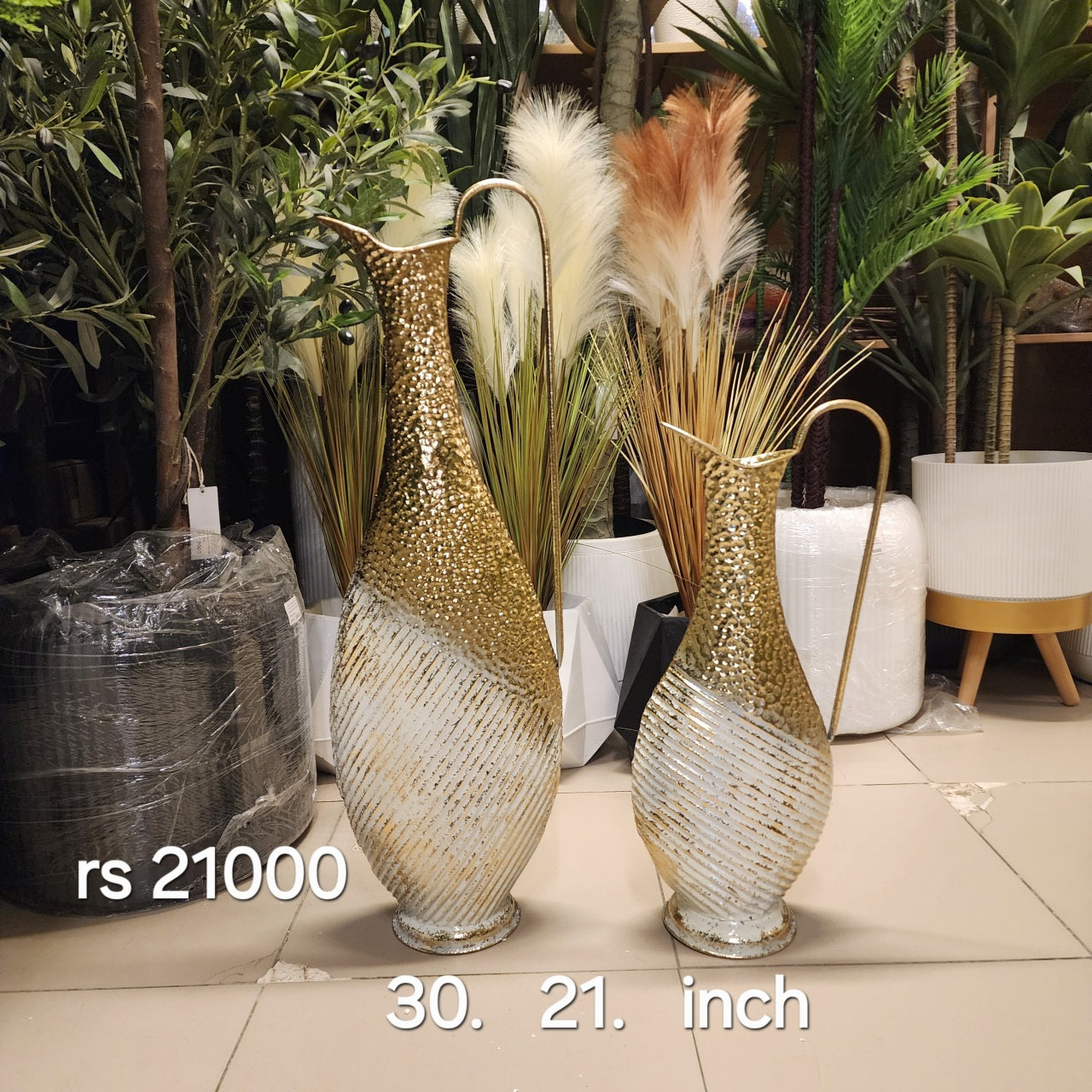 Two-Tone Hammered Metal Pitcher Vases