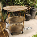 4-tier, round, gold-finish metal frame.