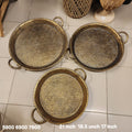 Round Hammered Antique Brass Decorative Serving Tray with Handles