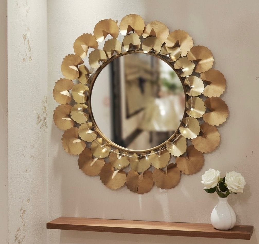 Ginkgo Leaf Gold Metal Wall Mirror