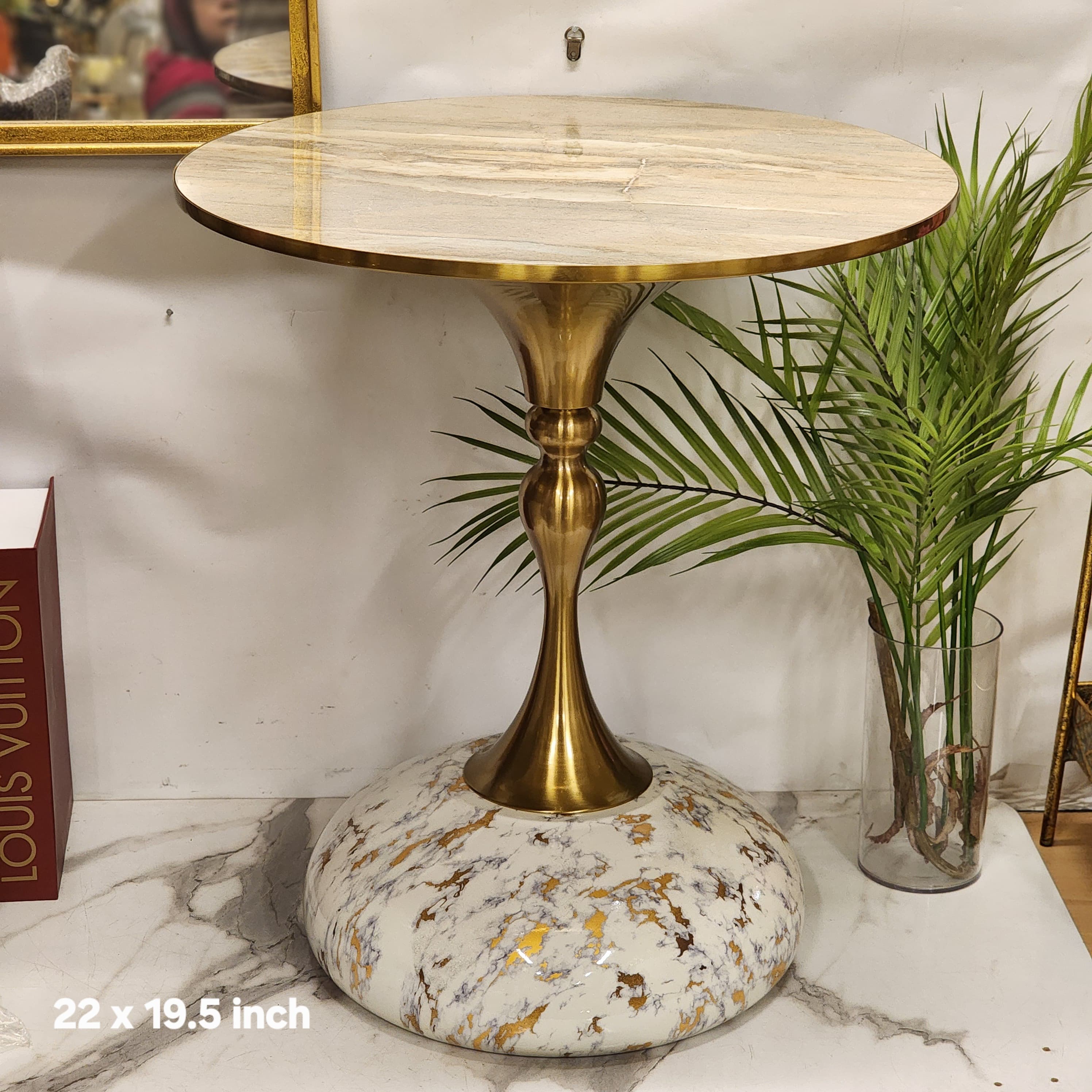 brass and marble pedestal accent table