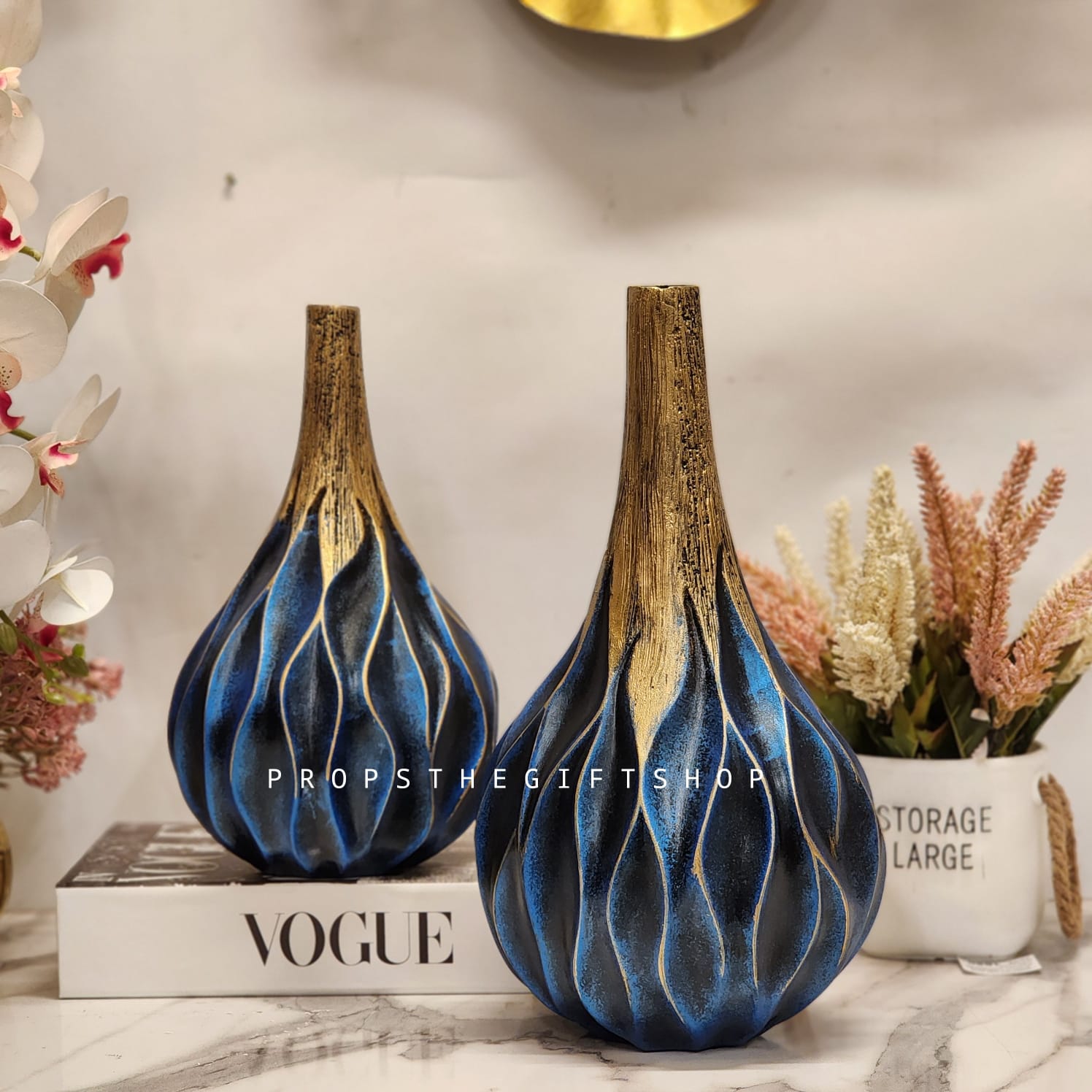 Blue and Gold Wavy Textured Vases
