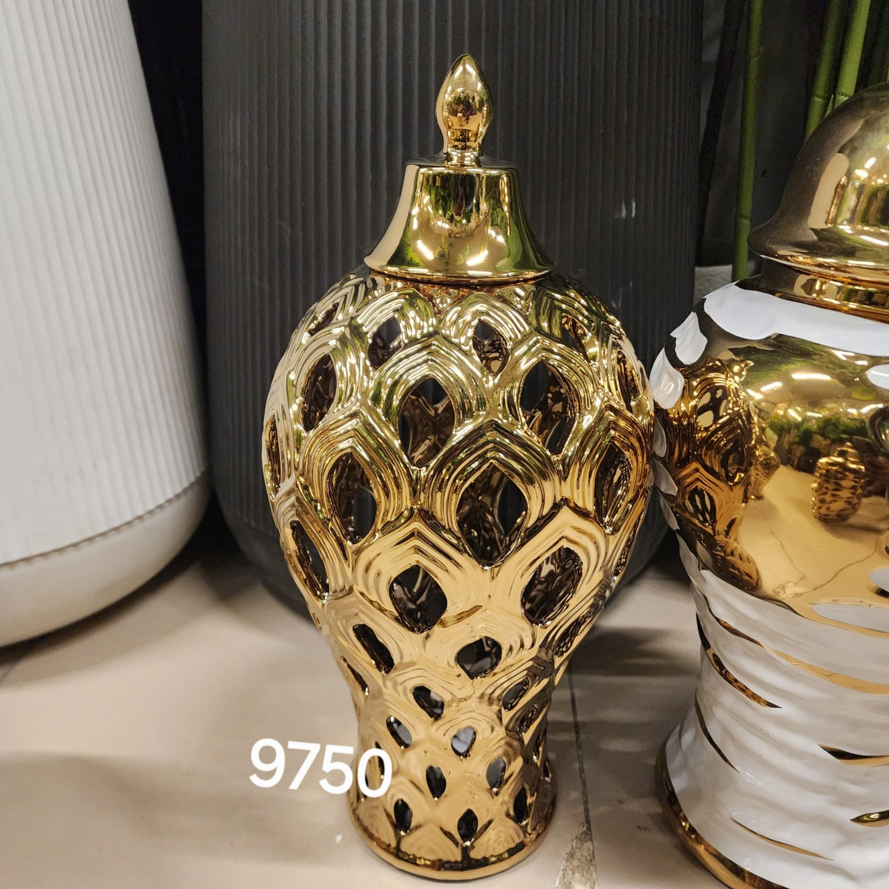 Gold Perforated Ginger Jar