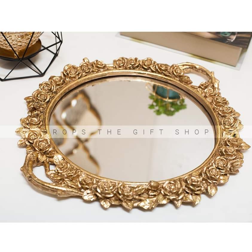 Gold Mirror Floral Tray