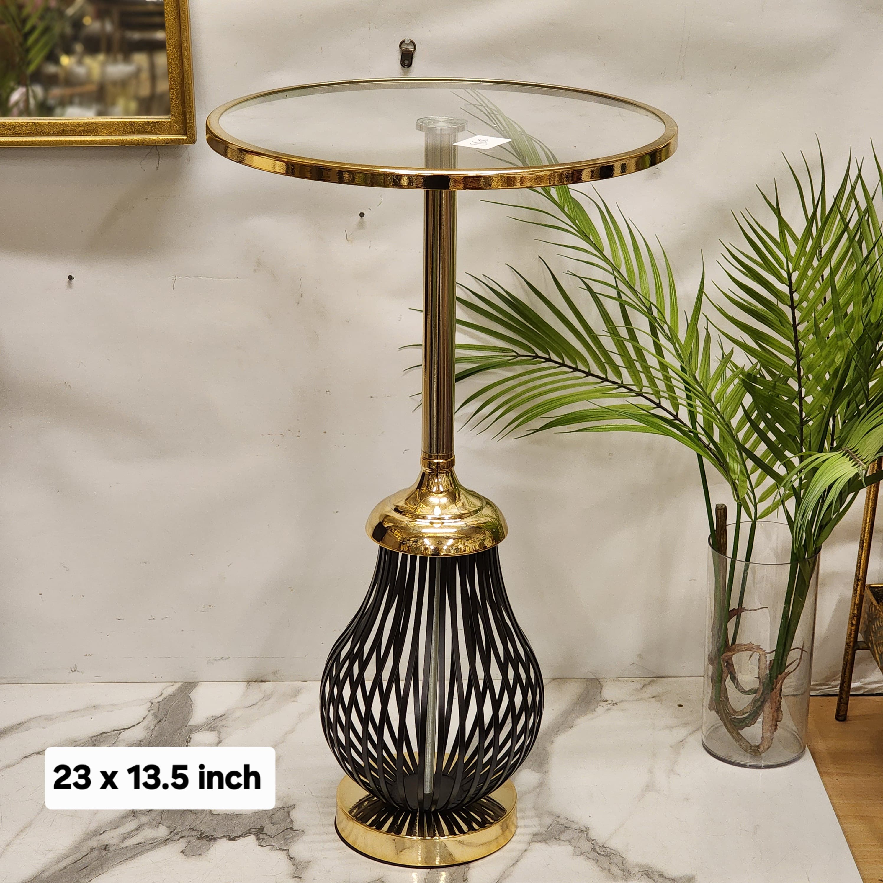 Gold and Black Metal Wire Cage Pedestal Side Table