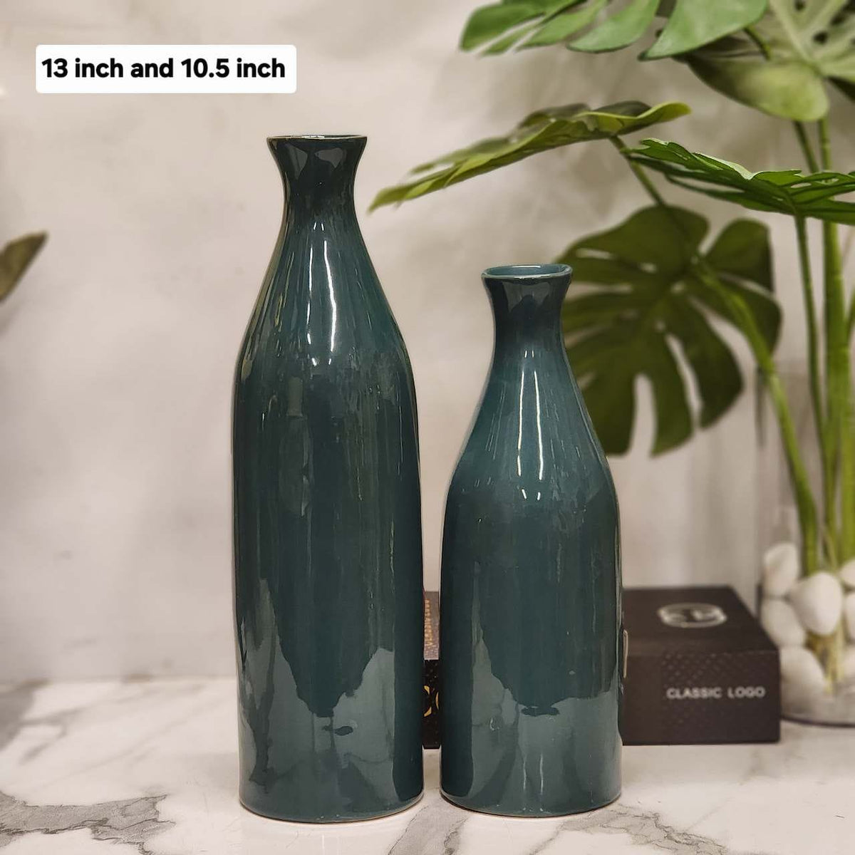 Teal Ceramic Bottle Vases