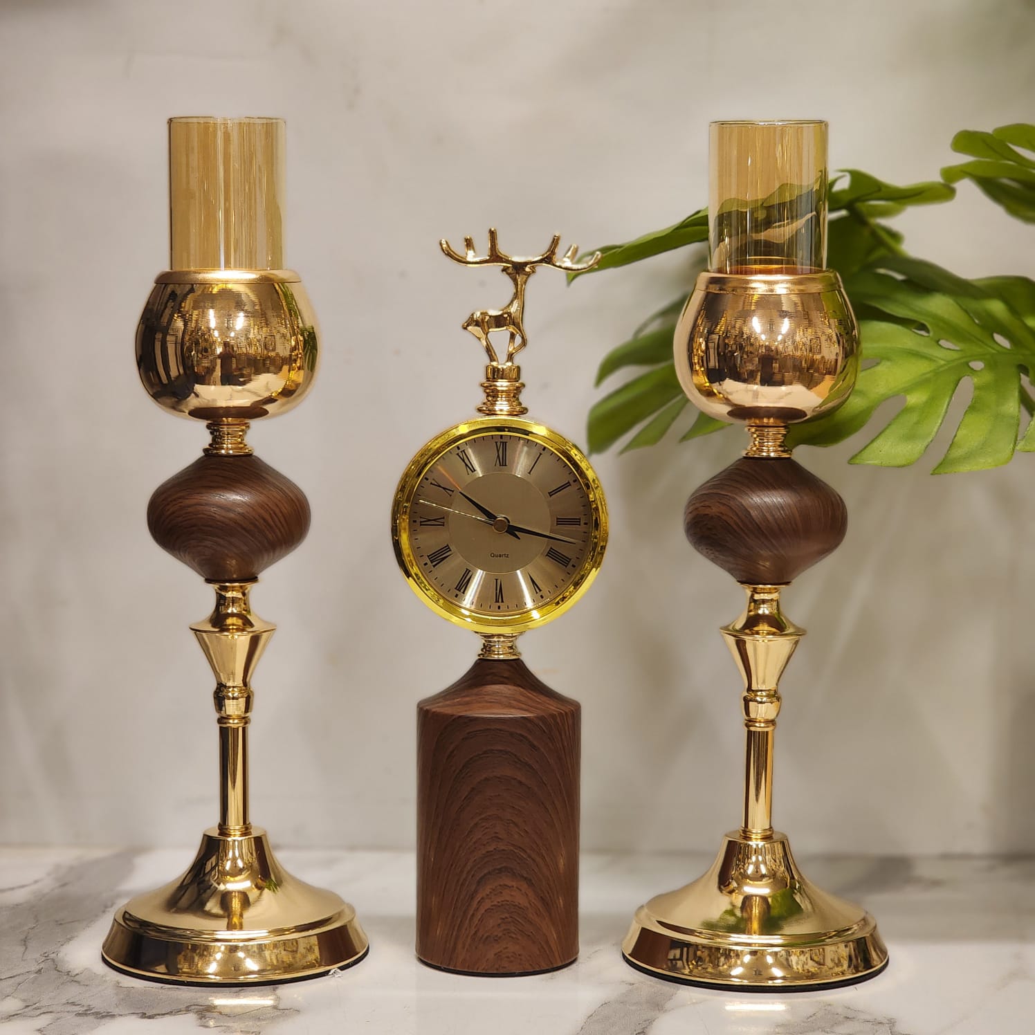 Royal Metal Table Clock with Matching Candle Stands