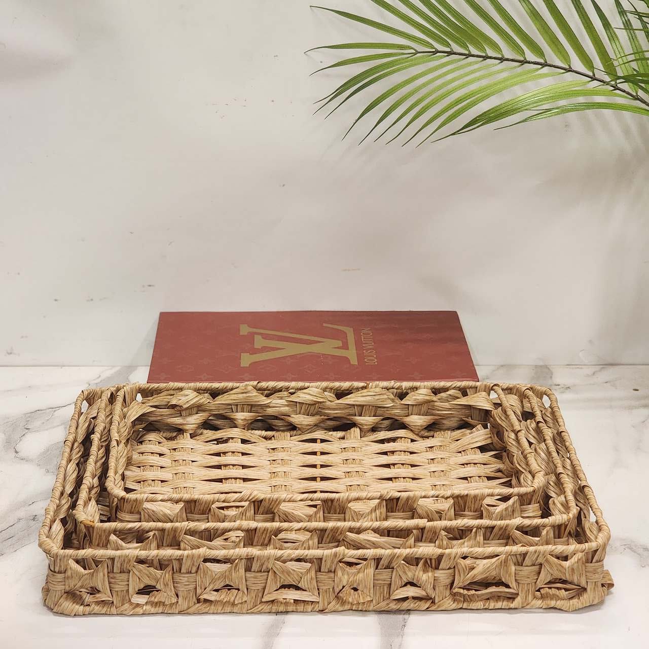Artisanal Rattan Rectangular Serving & Storage Trays