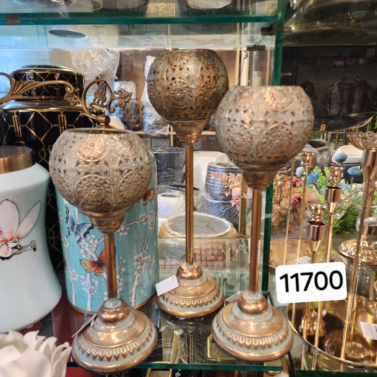 decorative metal filigree candle holders.