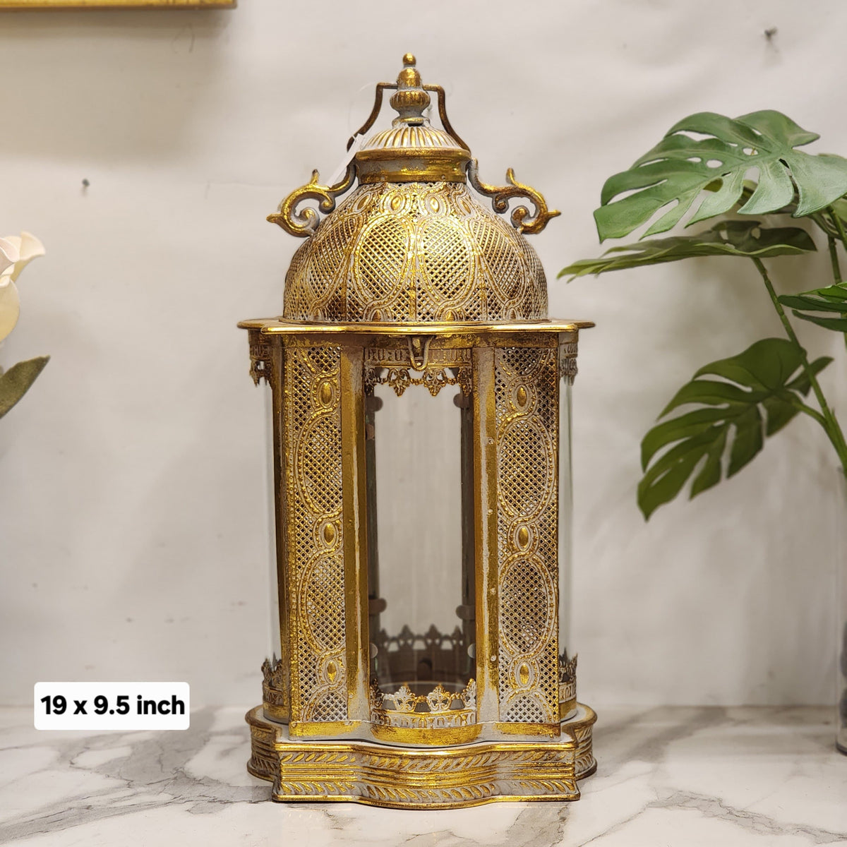 Antique Gold Moroccan Metallic Glass Lantern