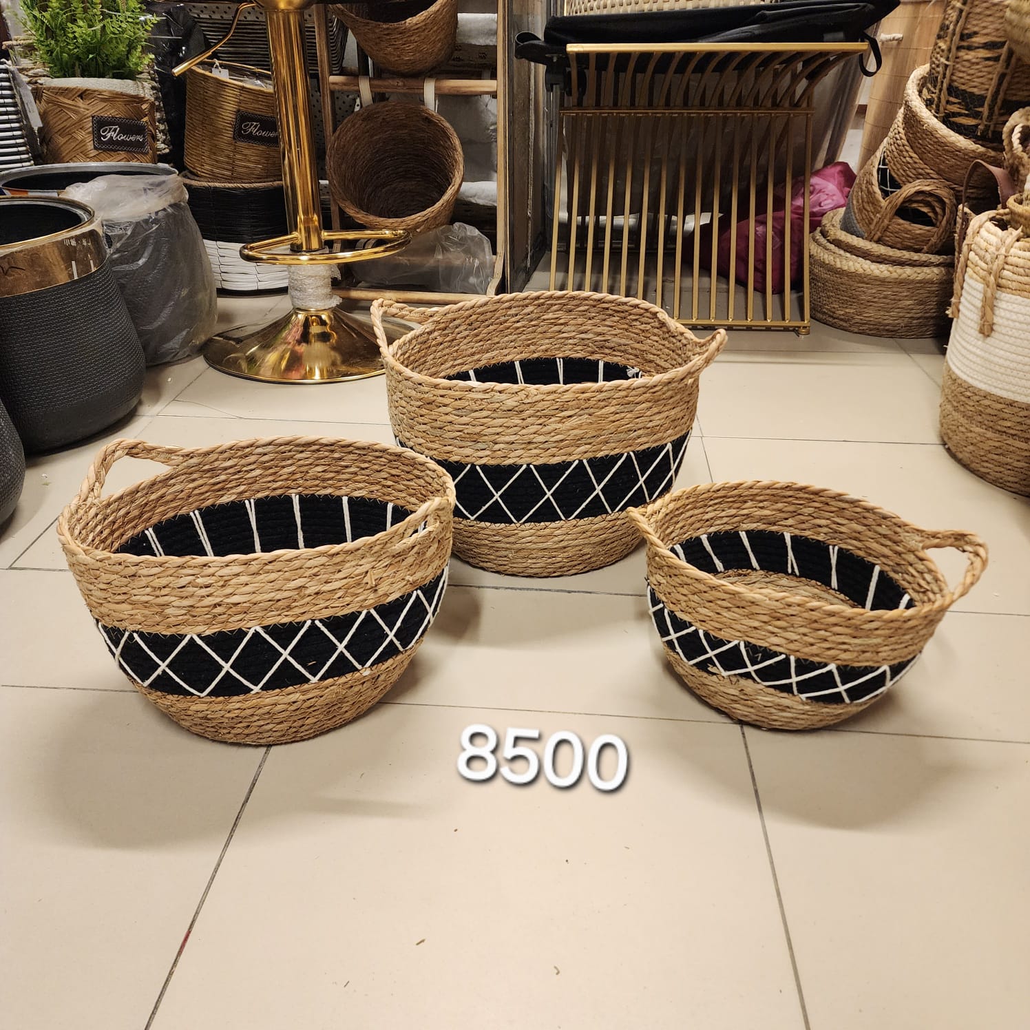 Boho-style seagrass belly baskets