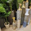 Gold and White Filigree Metal Floor Vases