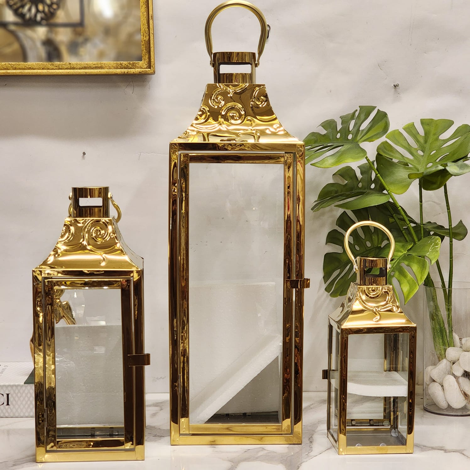 Gold Rectangular Hurricane Lanterns