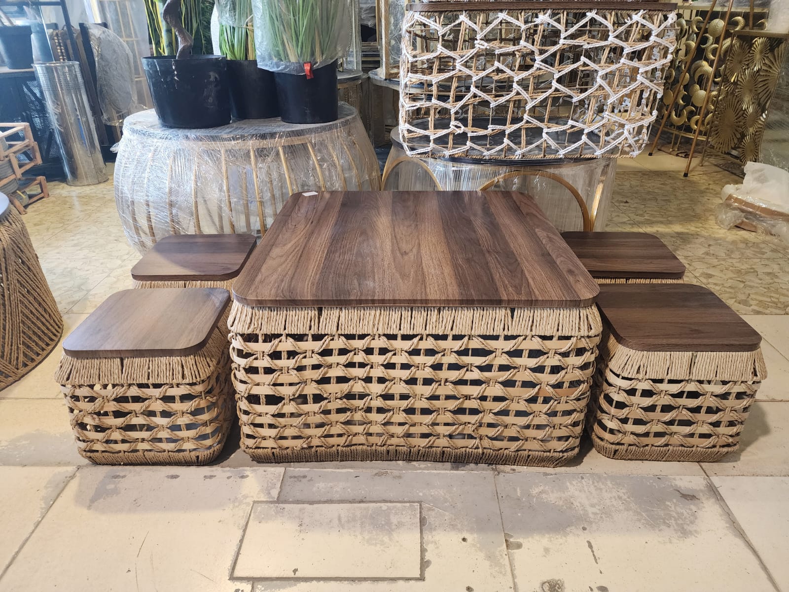 Cuboid Ottoman Coffee Table Set