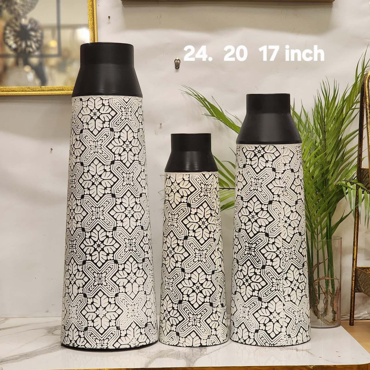 Black & White Geometric Patterned Tapered Decorative Vases