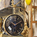 Golden Sparrow Double-Sided Station Wall Clock – Vintage Hanging Dual-Face Clock