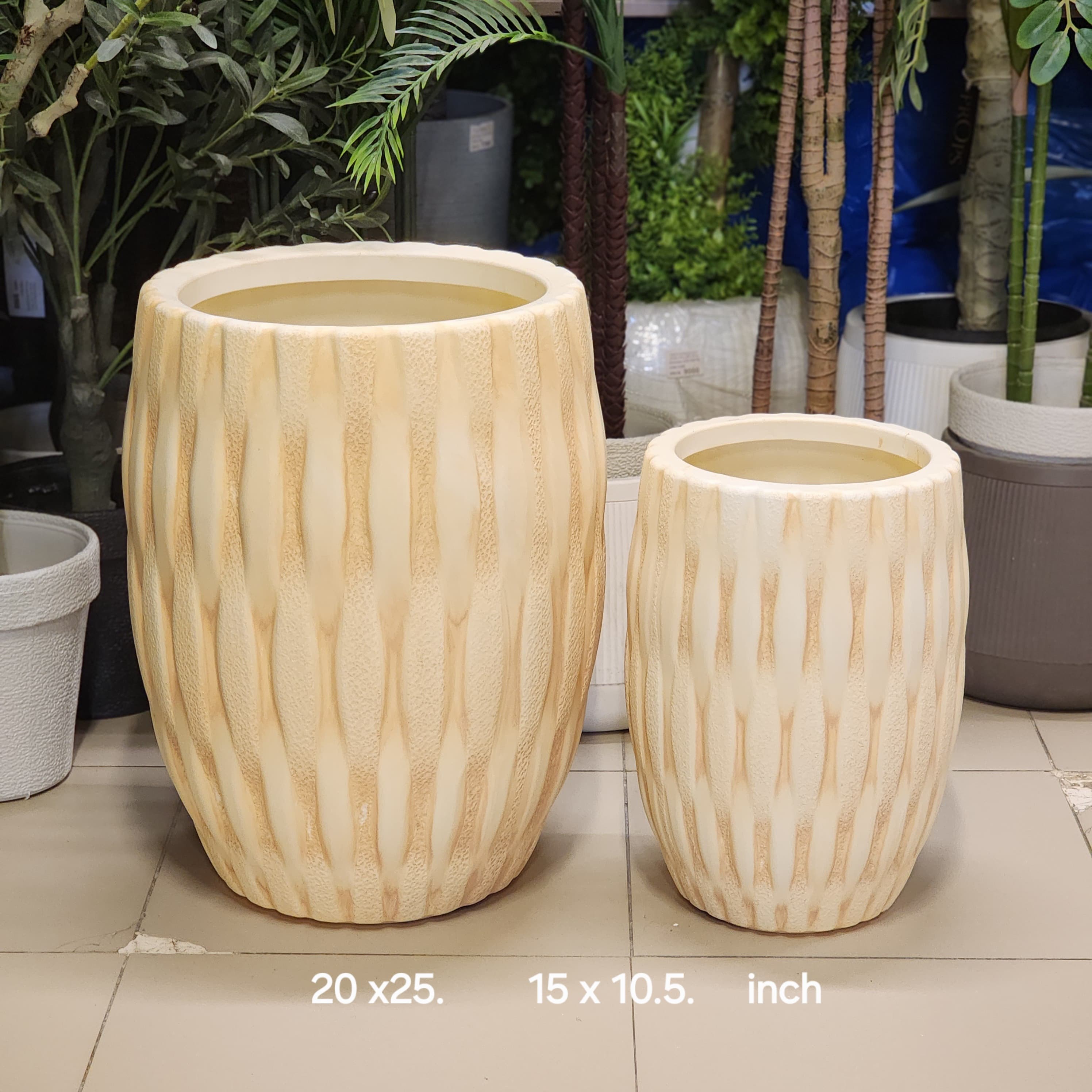 textured vertical wave barrel planters