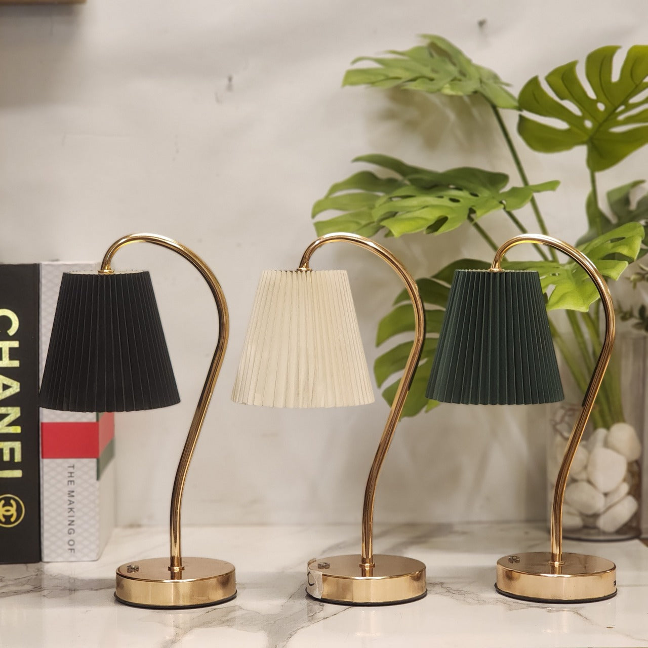 Pleated Gooseneck Cordless Table Lamps