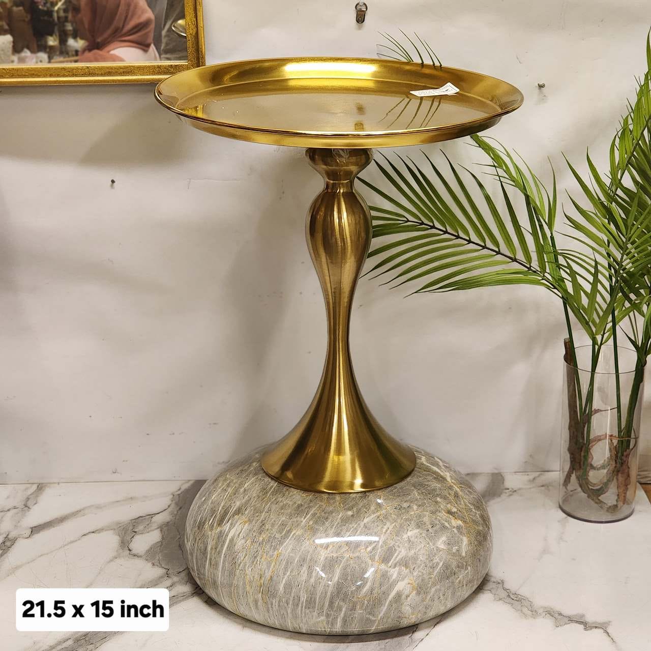 Modern Brass & Marble Pedestal Side Table