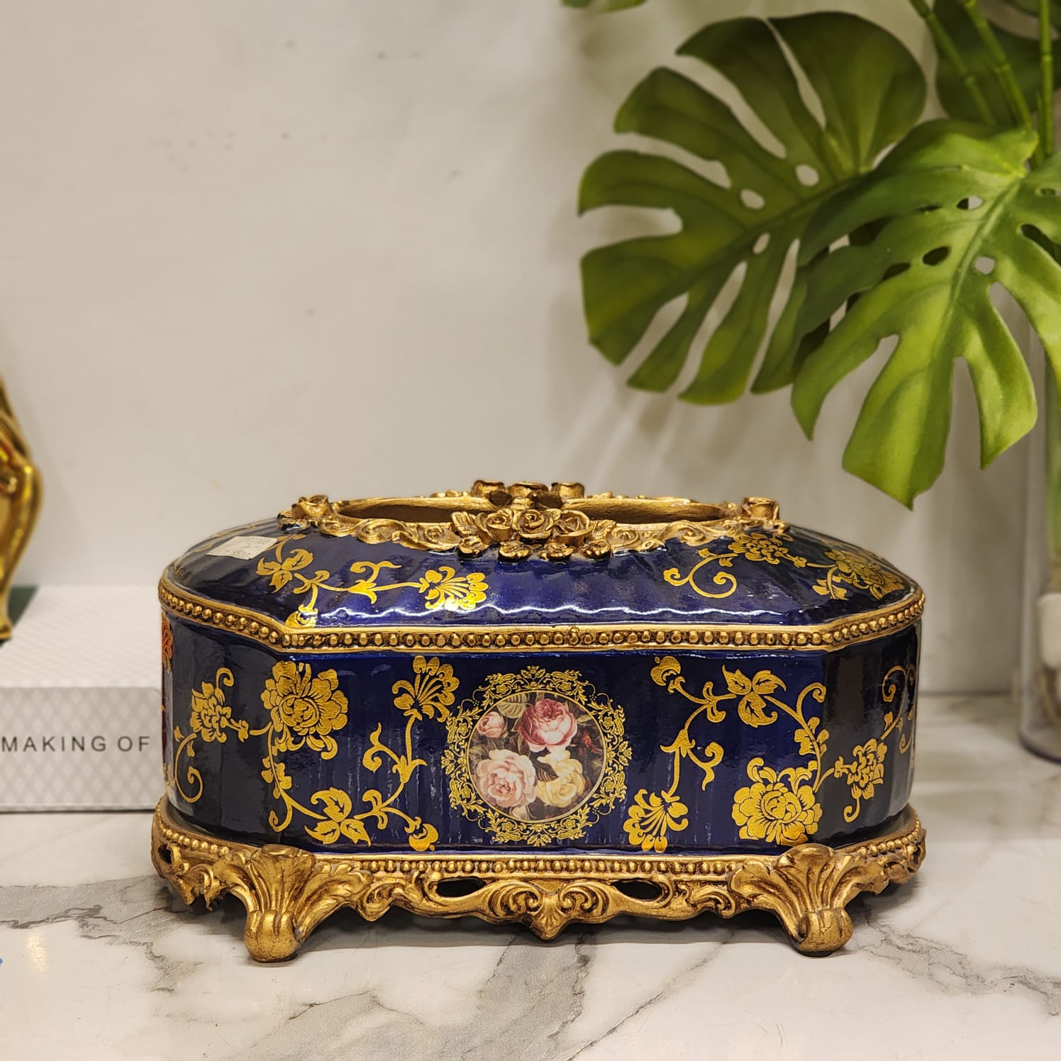 Vintage Royal Blue Victorian Tissue Box Holder