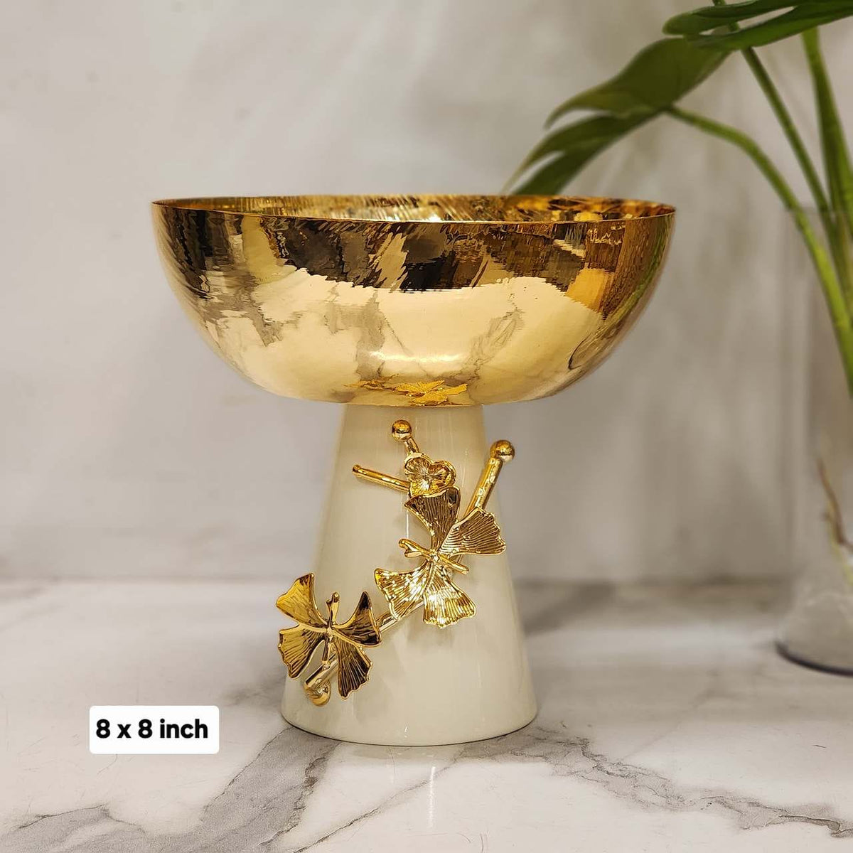 Gold Ginkgo Biloba Footed Decor Bowl Metal