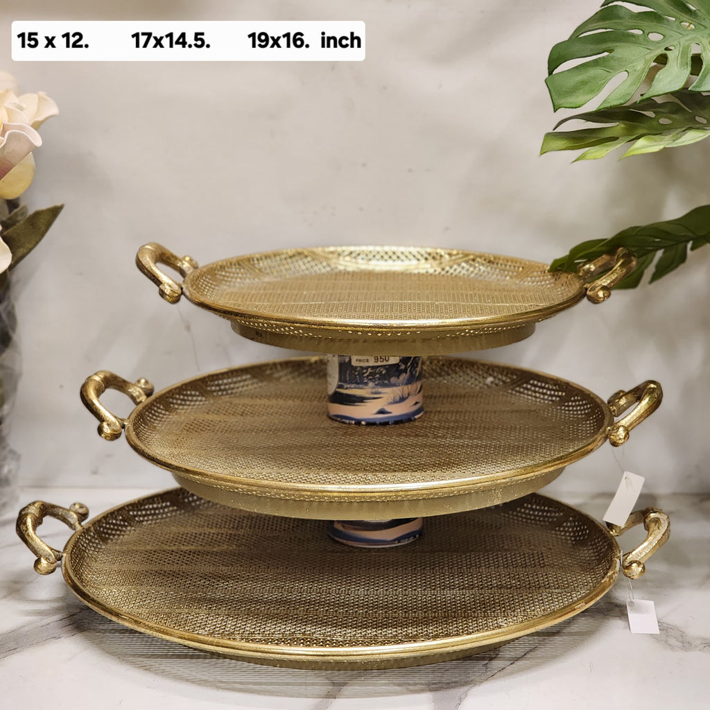 Gold Mesh Decorative Serving Tray Set