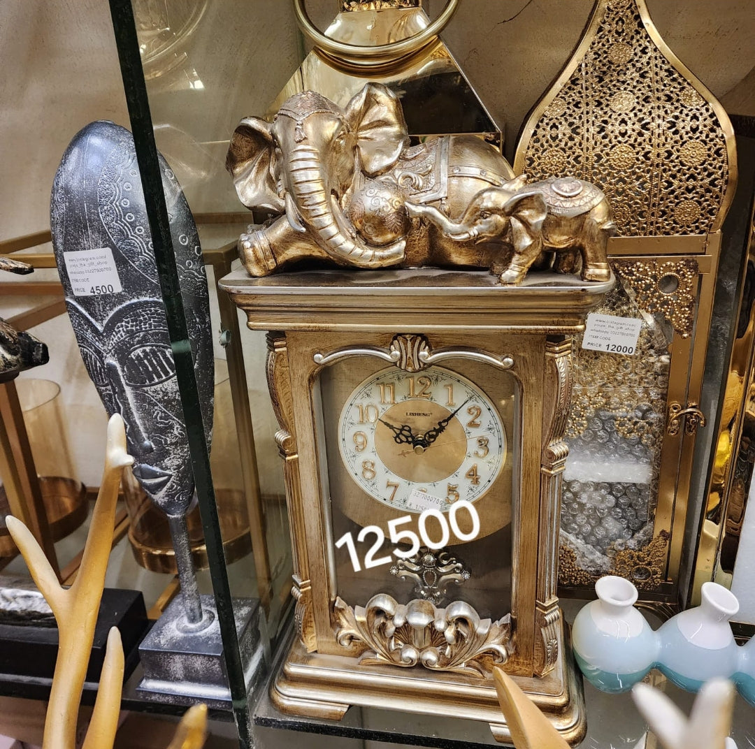 Props Lisheng 1451 antique bronze polyresin elephant mantle clock
