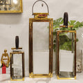 Modern Rectangular Glass Lanterns with Leather Handles