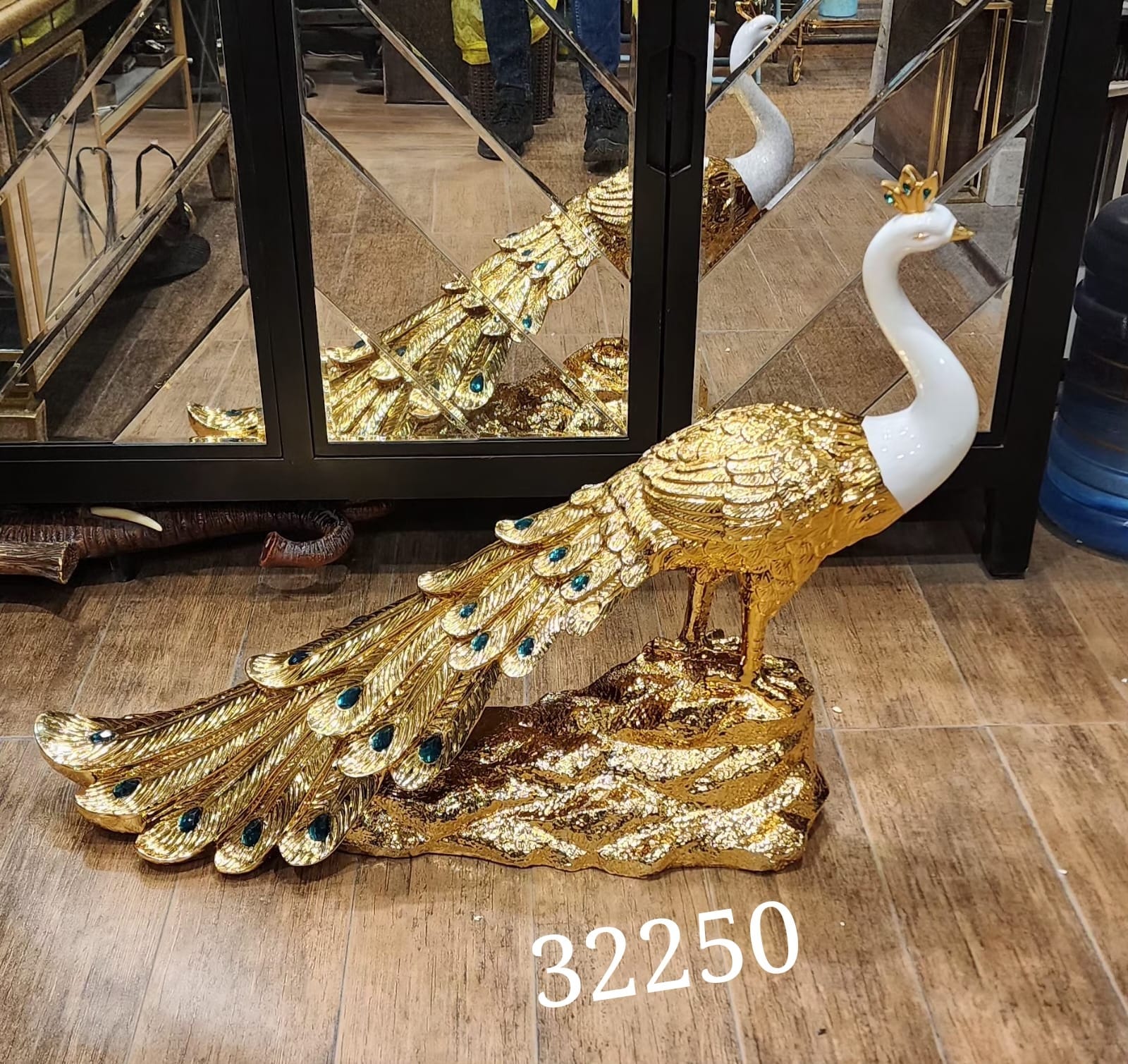 Jeweled Golden Peacock Statue
