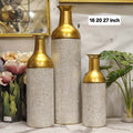 Gold Neck Floral Embossed Floor Metal Vases