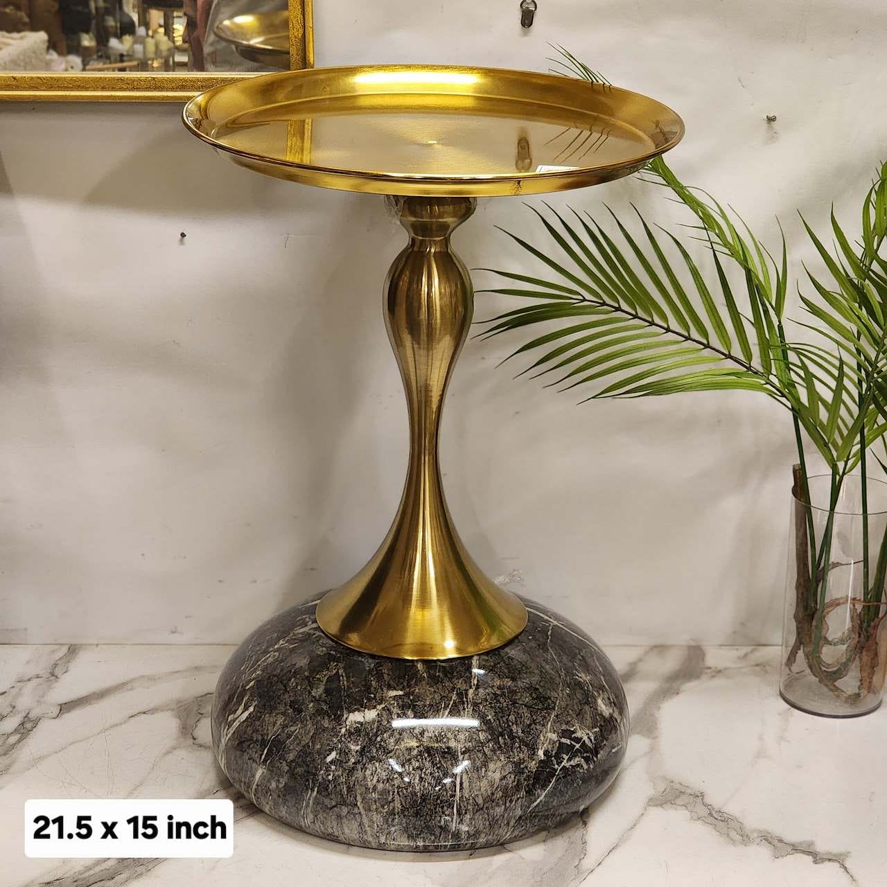 Modern Brass & Marble Pedestal Side Table