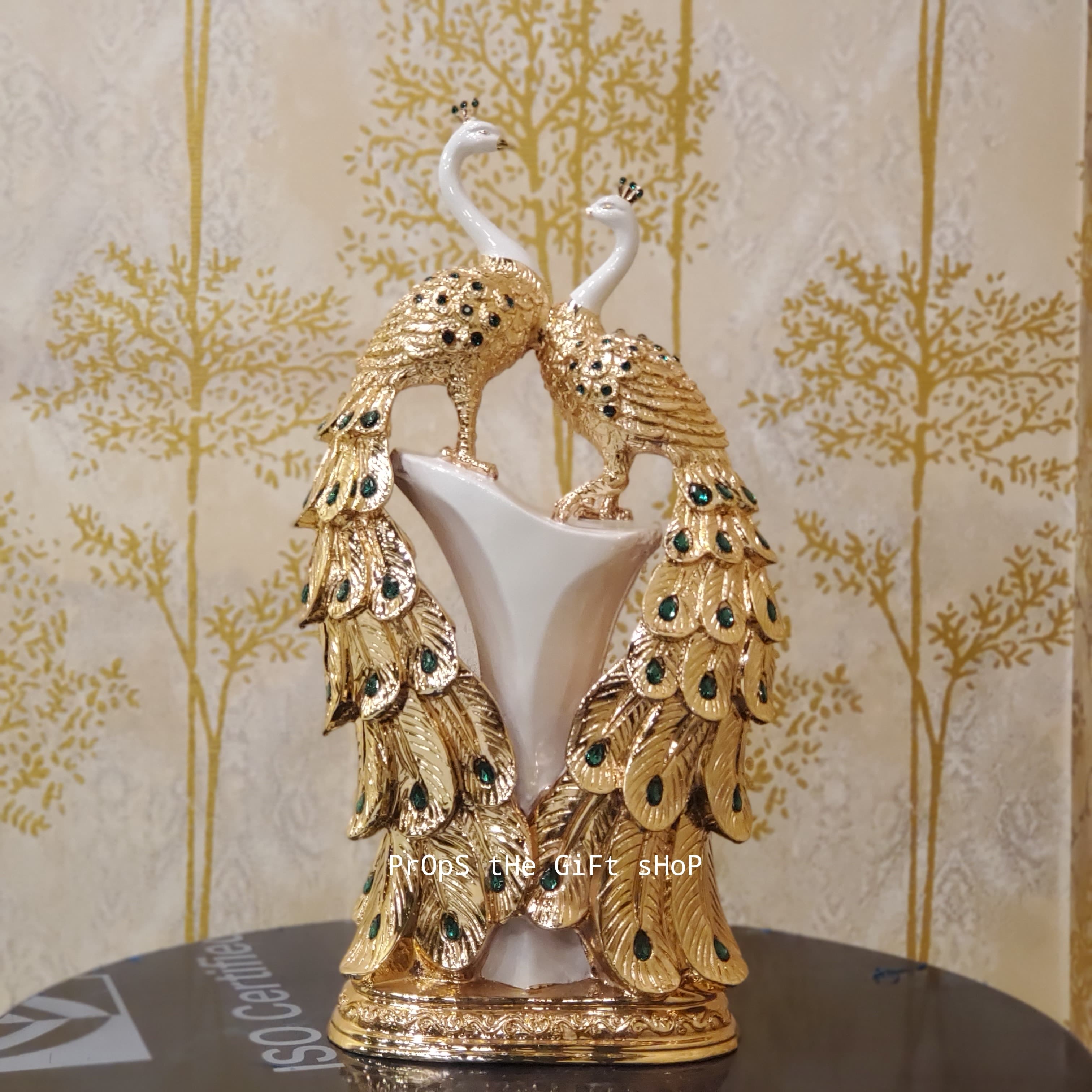 Golden Peacock Couple Statue
