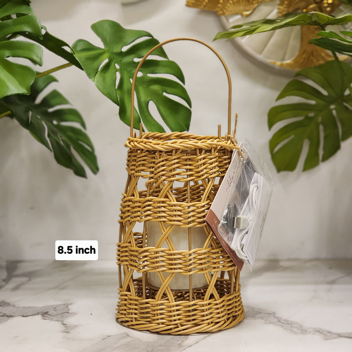 Wicker Candle Lantern with solar charging