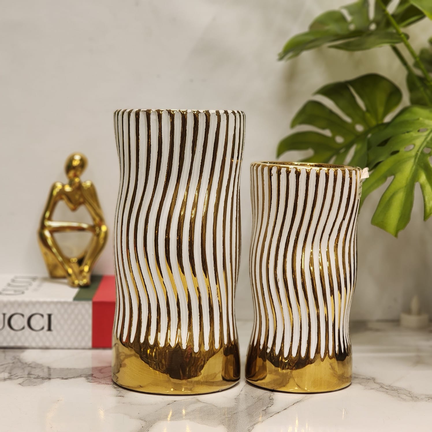 Wavy Ribbed Ceramic Vases
