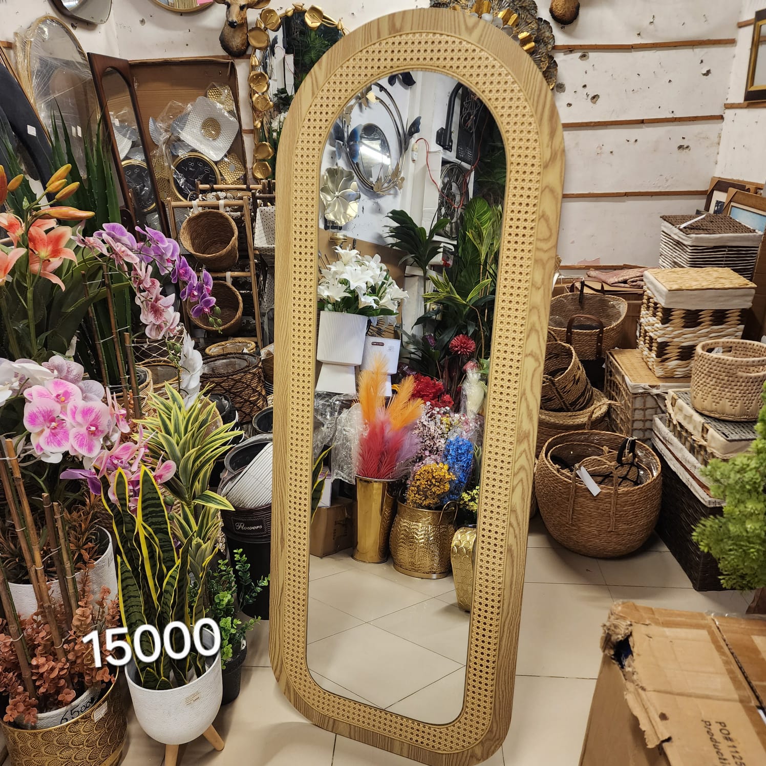 Arched Cane Floor Mirror