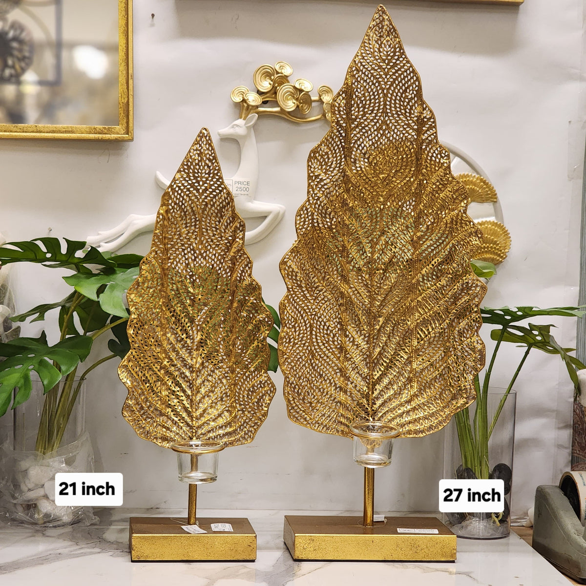 Gold Filigree Leaf (or Feather) Metal Candle Holder