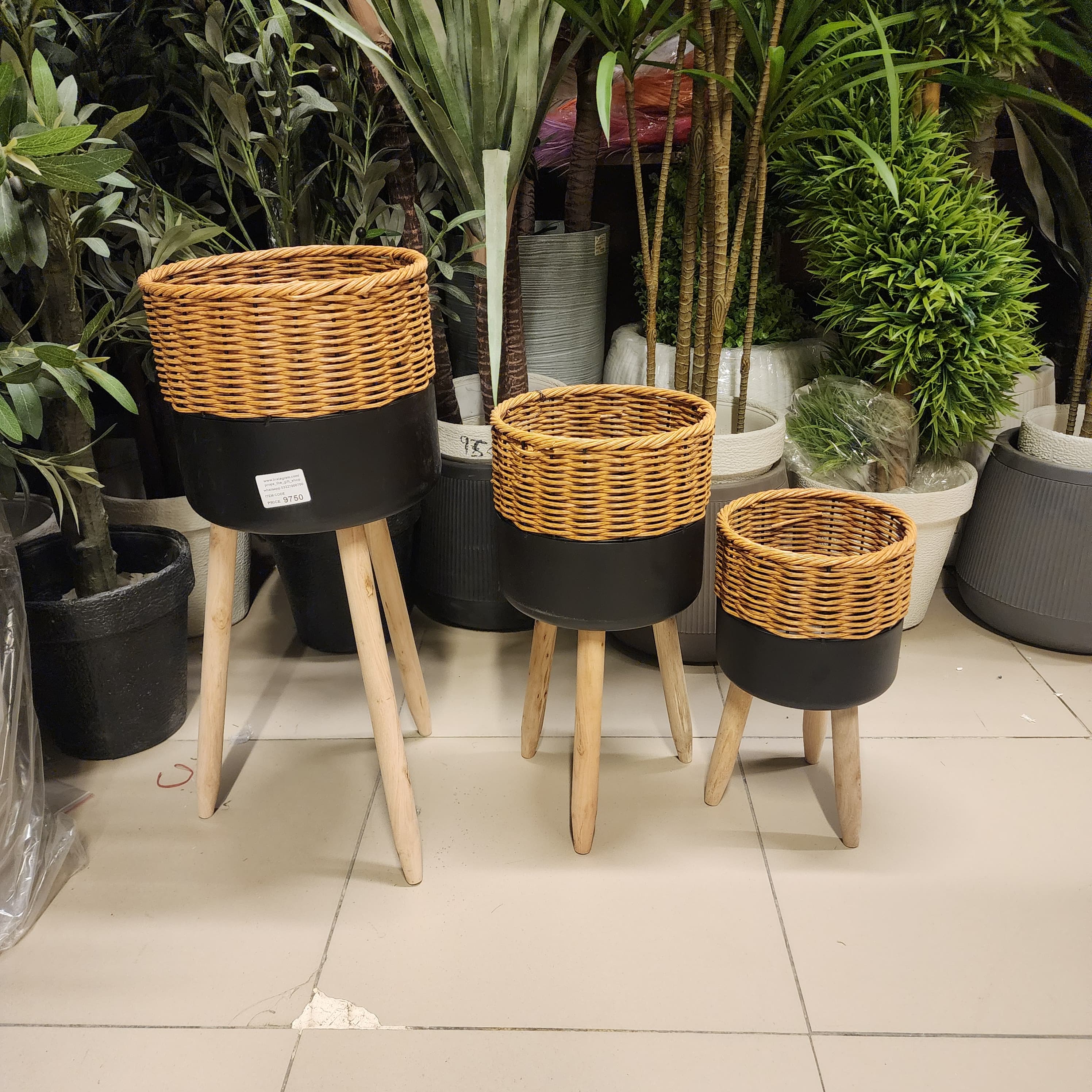 woven tripod planters