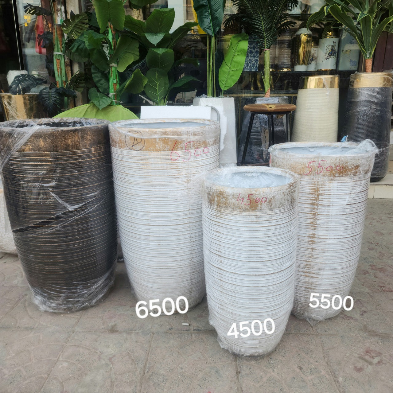 White Fluted Planters