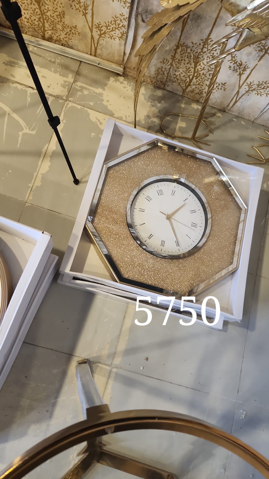 Hexagonal Mirrored Crushed Diamond Wall Clock