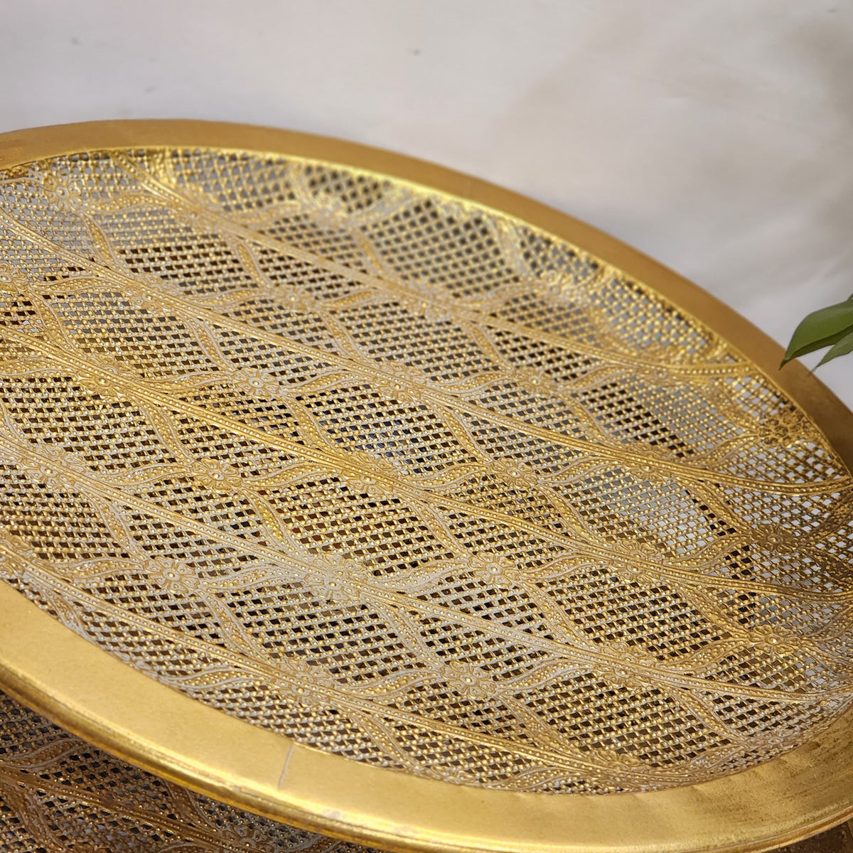 Gold Brass Mesh Decorative Oval Serving Trays with Handles