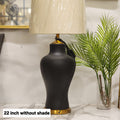 Matte Black Ceramic Urn Table Lamp with Brass Accents