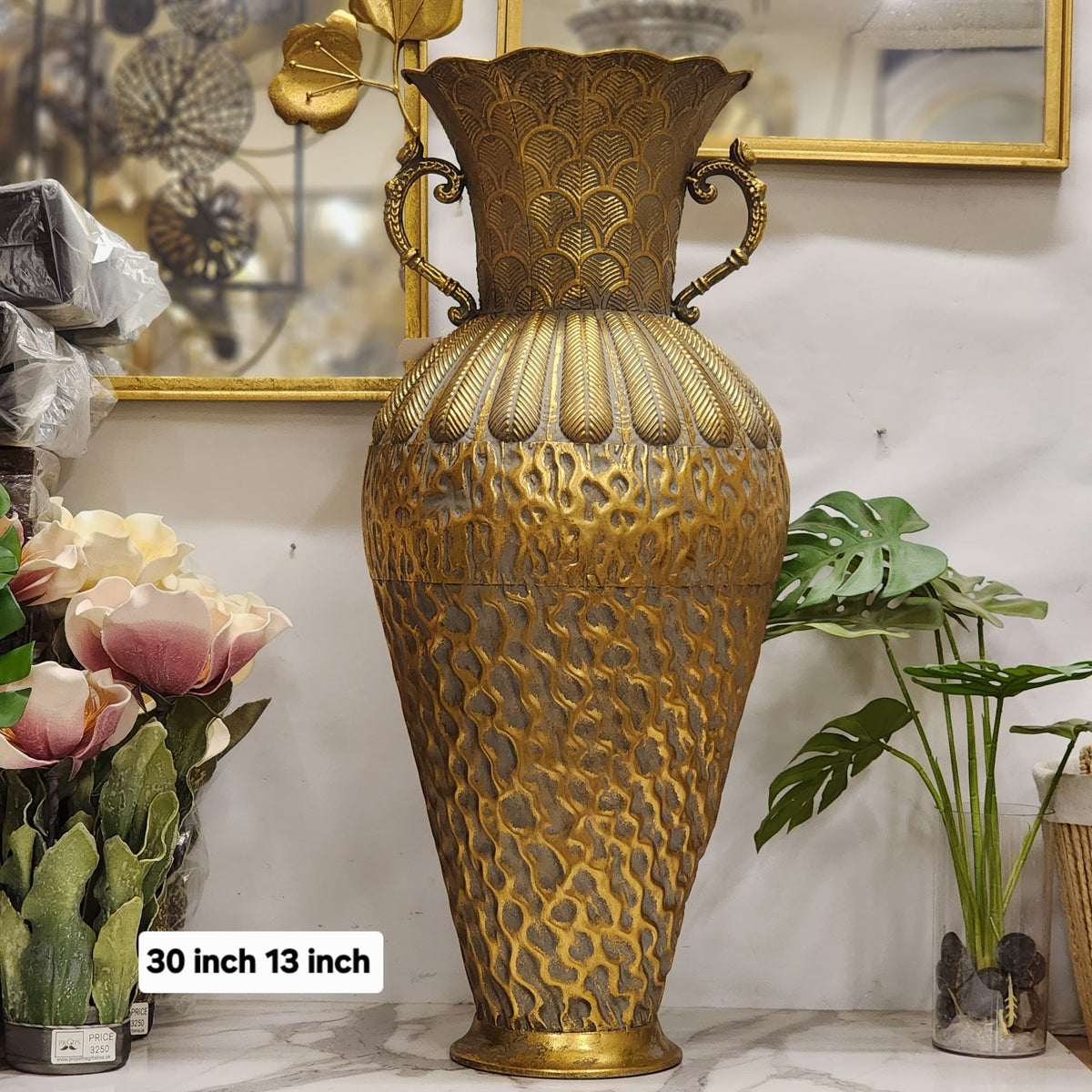 textured gold floor vase